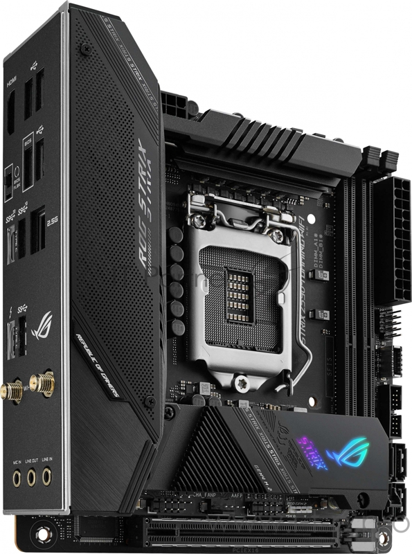 Материнская плата ASUS ROG STRIX Z590-I GAMING WIFI, LGA1200, Z590, 2*DDR4 , DP+HDMI, SATA3 + RAID, Audio, 2,5Gb LAN, USB 3.2*9, USB 2.0*4, mITX 90MB1680-M0EAY0