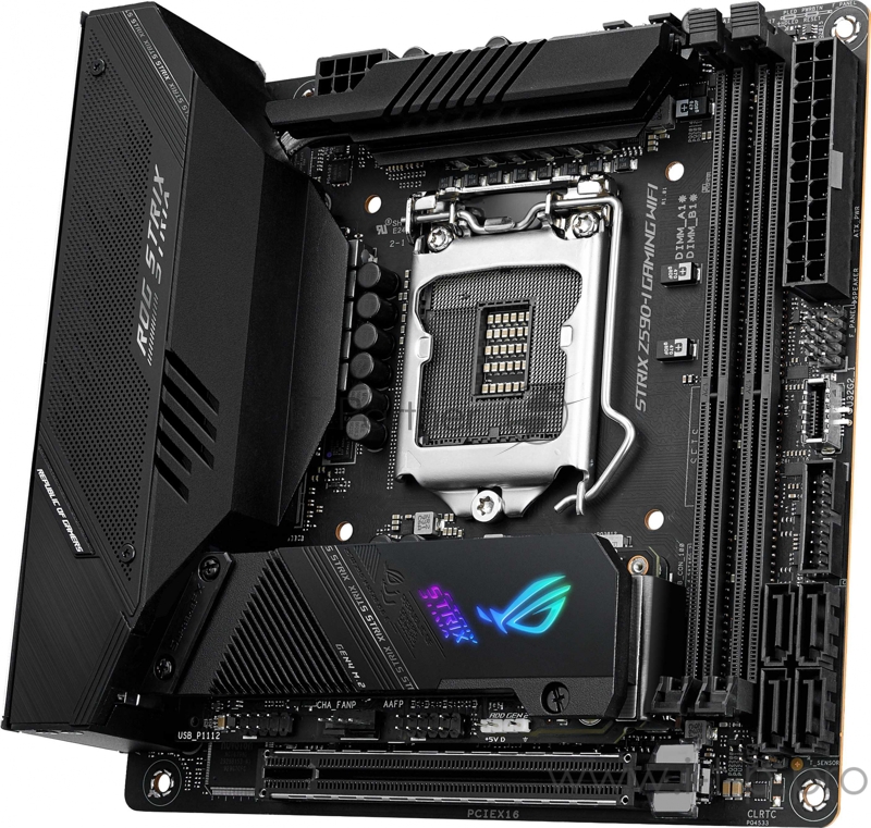 Материнская плата ASUS ROG STRIX Z590-I GAMING WIFI, LGA1200, Z590, 2*DDR4 , DP+HDMI, SATA3 + RAID, Audio, 2,5Gb LAN, USB 3.2*9, USB 2.0*4, mITX 90MB1680-M0EAY0