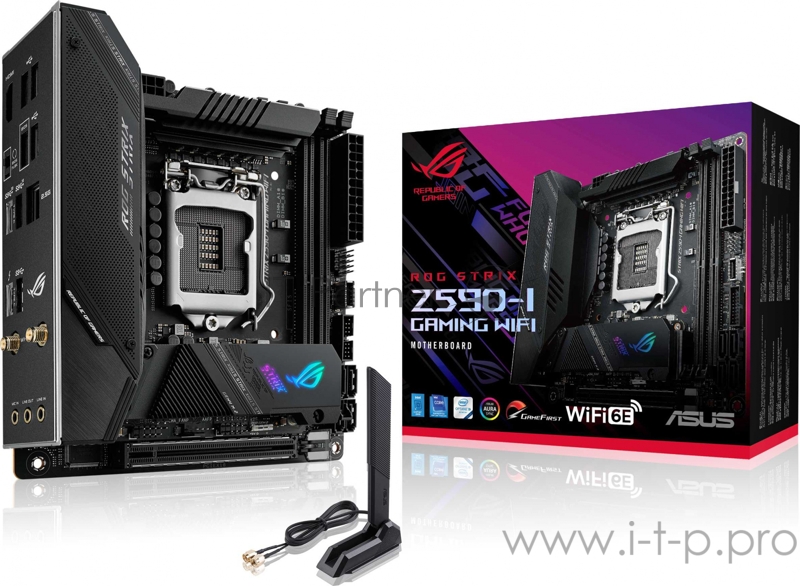 Материнская плата ASUS ROG STRIX Z590-I GAMING WIFI, LGA1200, Z590, 2*DDR4 , DP+HDMI, SATA3 + RAID, Audio, 2,5Gb LAN, USB 3.2*9, USB 2.0*4, mITX 90MB1680-M0EAY0