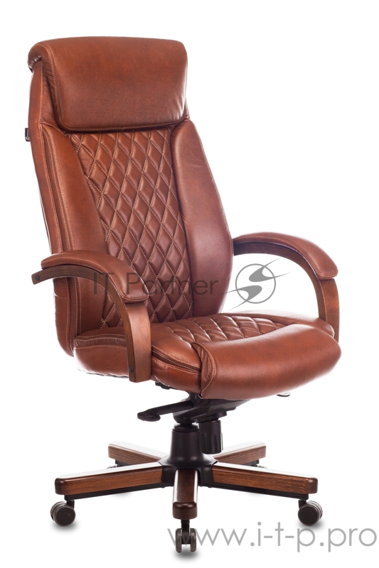 Кресло руководителя Бюрократ T-9924WALNUT светло-коричневый Leather Eichel кожа с подголов. крестовина металл/дерево