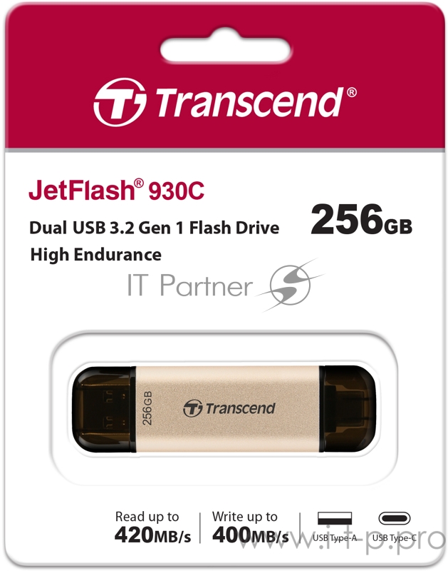 Флеш-накопитель Transcend USB Накопитель Transcend 256GB, JETFLASH USB3.2, TLC, High Speed, Type-C и Type A (420/400 МБ/с)