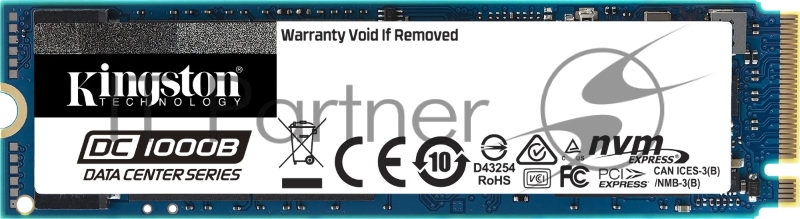 Твердотельный накопитель Kingston 960GB DC1000B M.2 2280 NVMe R/W 3400/925MB/s IOPs 199 000/25 000, 1095 TBW, DWPD 0.6 (5 лет)