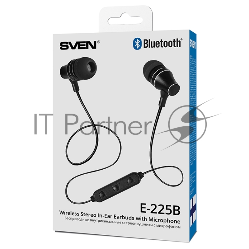 Наушники SVEN E-225B, черный {Bluetooth 4.1, 2 комплекта сменных амбушюр, Время работы от аккумулятора 5 часов}