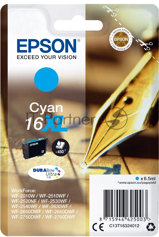 Картридж EPSON 16XL голубой повышенной емкости для WF-2010/WF-2510/WF-2540