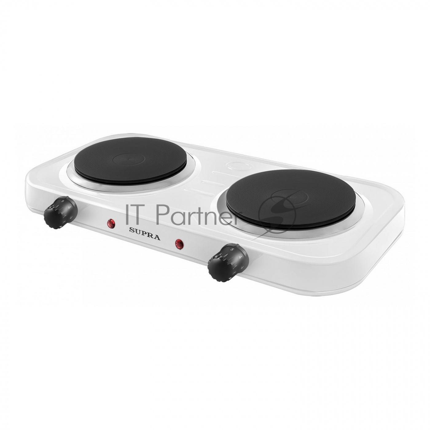 Электроплитка SUPRA HS-202 white (двухконфорочная. Мощность каждой конфорки - 1000 Вт диаметр конфорки – 15,5 см плавное регулирование температуры конфорки световая индикация эмалевое покрытие корпуса)