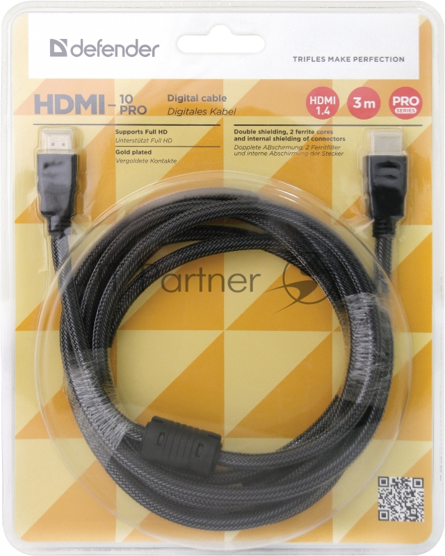 Кабель Defender HDMI-HDMI PROFESSIONAL зол.контакты HDMI-10PRO, 3м (87434)
