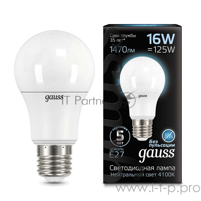 Лампа светодиодная Led A60 16Вт E27 4100К Gauss 102502216
