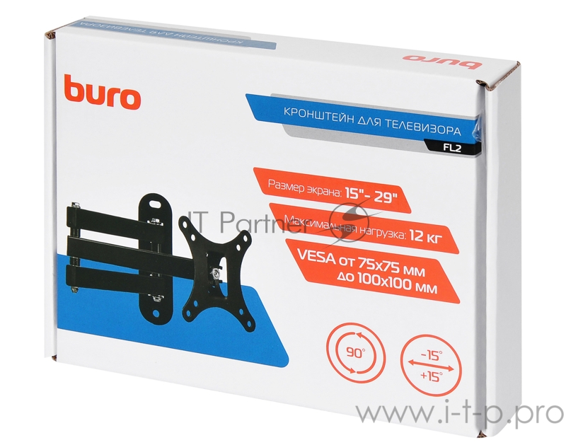 Кронштейн для телевизора Buro FL2 черный 15-29 макс.12кг настенный поворотно-выдвижной и наклонный