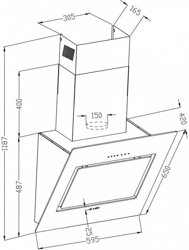 Вытяжка каминная Lex Leila 600 черный управление: сенсорное (1 мотор)