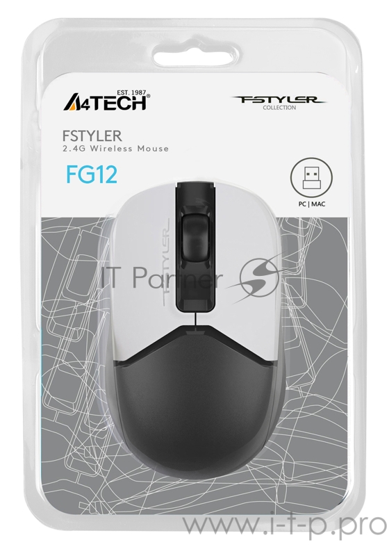 Мышь A4Tech Fstyler FG12 Panda белый/черный оптическая (1200dpi) беспроводная USB (3but)