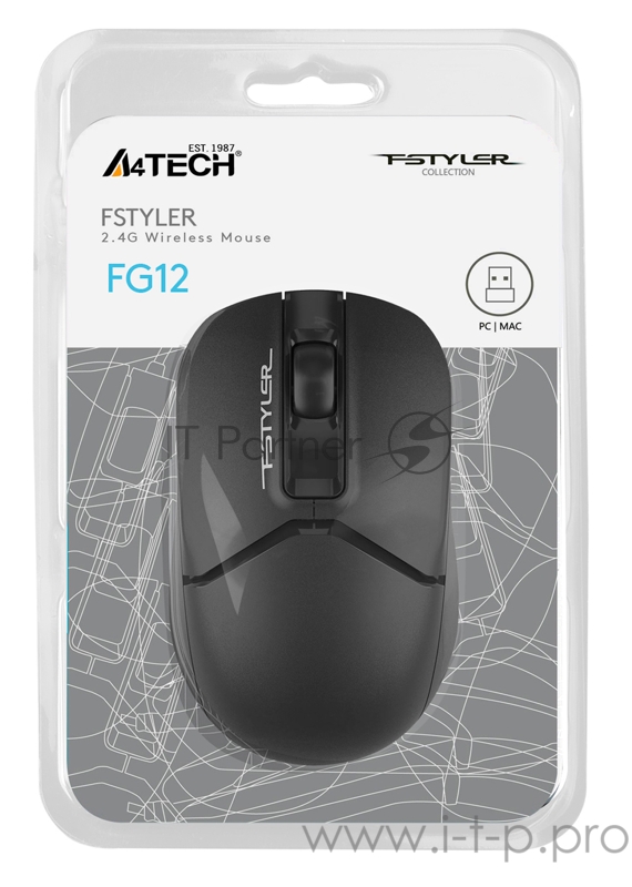 Мышь A4Tech Fstyler FG12 черный оптическая (1200dpi) беспроводная USB (3but)