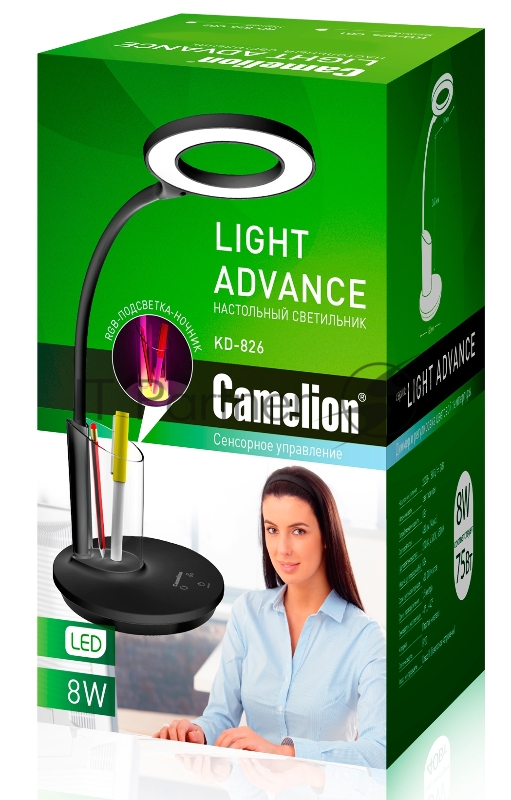 Светильник Camelion KD-826 C01 (14145) настольный на основание белый 8Вт