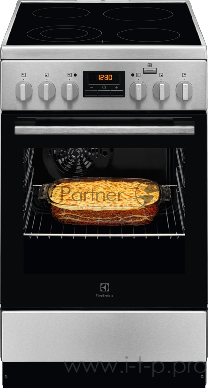 Электрическая плита ELECTROLUX Электрическая плита ELECTROLUX/ Электрическая плита со стеклокерамикой, 50см шириной, нержавеющая сталь c Anti Finger Print, мультифункциональная электрическая духовка с паром SteamBake, электрический гриль, электронное