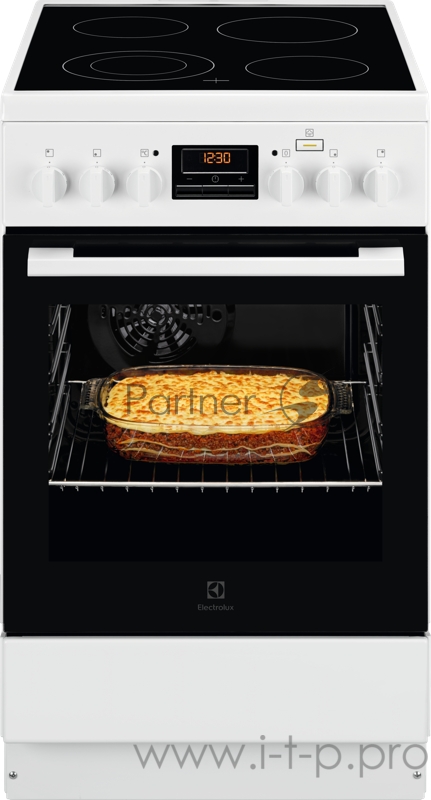 Электрическая плита ELECTROLUX Электрическая плита ELECTROLUX/ Электрическая плита со стеклокерамикой, 50см шириной, белого цвета, мультифункциональная электрическая духовка с паром SteamBake, электрический гриль, электронное управление с отключением