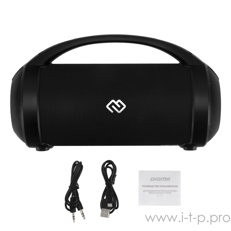 Колонка порт. Digma S-17 черный 8.5W 1.0 BT/3.5Jack/USB 10м 1500mAh
