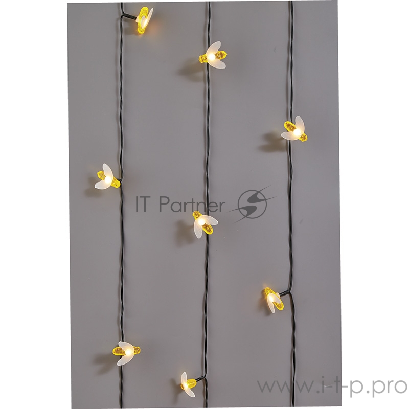 Каскад Lamper Янтарные Пчелы LED 10 м с выносной солнечной панелью 2 м и аккумулятором, IP65, теплое белое свечение