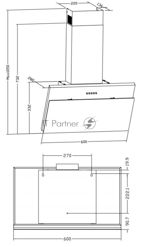 Вытяжка каминная Weissgauff Yota 60 PB белый управление: кнопочное (1 мотор)