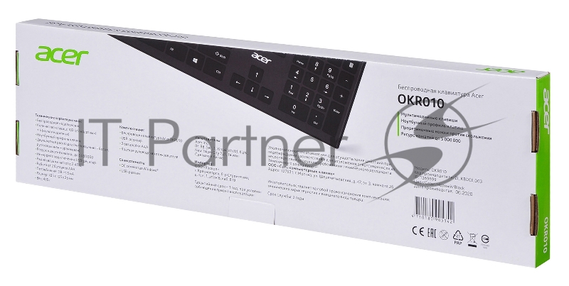 Клавиатура Acer OKR010 черный USB беспроводная slim Multimedia