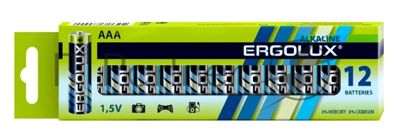 Батарея Ergolux Alkaline LR03 BP-12 AAA 1250mAh (12шт) коробка