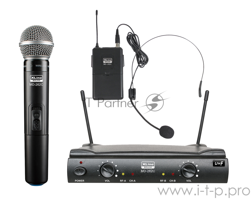 Радиосистема двухканальная c ручным передатчиком и поясным передатчиком с головной гарнитурой XLine MD-262C
