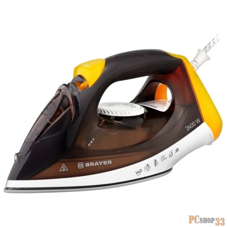 Утюг BRAYER, 2400 Вт, керамич, пар 140 г/мин, антикапля, разбрызг, 330 мл, самоотчистк