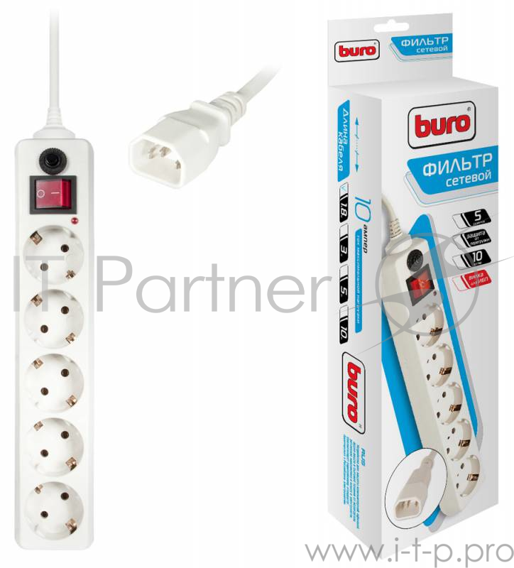 Сетевой фильтр Buro 500SH-1.8-UPS-W 1.8м (5 розеток) белый (коробка)
