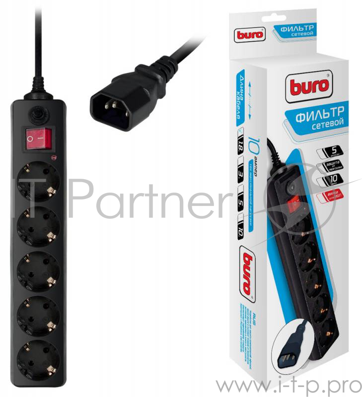 Сетевой фильтр Buro 500SH-1.8-UPS-B 1.8м (5 розеток) черный (коробка)