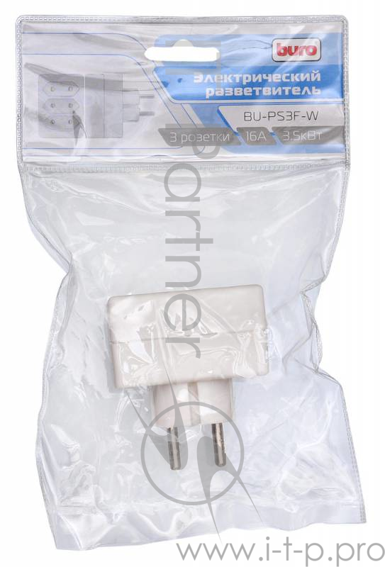 Сетевой разветвитель Buro BU-PS3F-W (3 розетки) белый (пакет ПЭ)