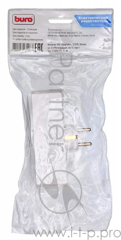 Сетевой разветвитель Buro BU-PS3G-W (3 розетки) белый (пакет ПЭ)