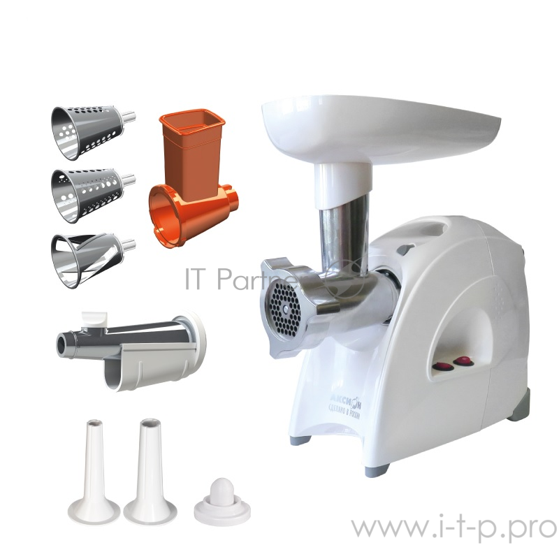 Мясорубка АКСИОН М641.02 БелыйМаксимальная мощность - 2000 Вт Производительность – до 3 кг/мин. В комплекте:приставка для набивки колбас кеббе шнековая соковыжималка овощерезка нож с саблевидной режущей кромкой из нержавеющей стали 2 решетки увеличе