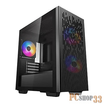 Корпус Deepcool MATREXX 40 3FS без БП, боковое окно (закаленное стекло), 2xRGB LED 120мм ветилятора спереди и 1xRGB LED 120мм ветилятора сзади, черный, MICRO ATX/MINI-ITX