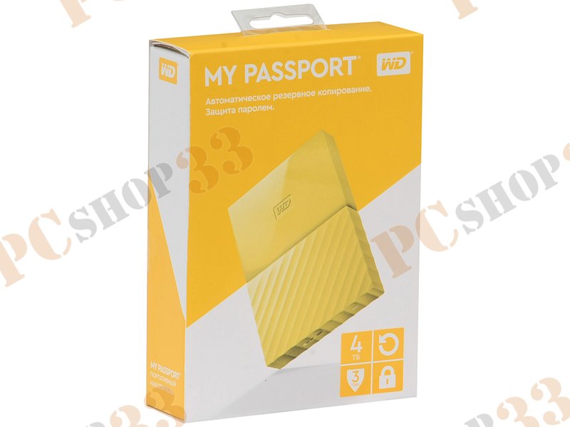 Внешний жесткий диск 4000ГБ 2.5 Western Digital My Passport WDBUAX0040BYL, желтый (USB3.0)