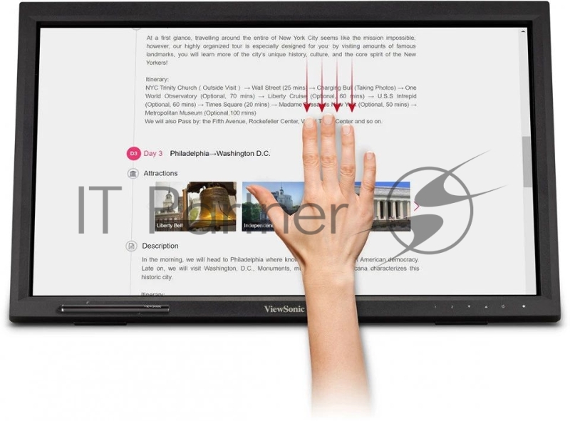 Монитор Viewsonic 23.6 TD2423 Touch VA LED, 1920x1080, 7ms, 250cd/m2, 3000:1, 20Mln:1, 178°/178°, D-Sub, DVI, HDMI, USB-hub, 60Hz, колонки, Tilt, VESA, Black