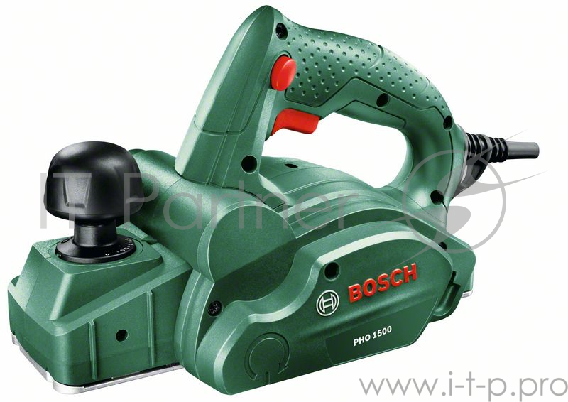 Рубанки Bosch PHO 1500 Рубанок 06032A4020 {Номинальная потребляемая мощность 550 Вт, глубина сгорания 0-1,5 мм, глубина выборки пазы 0-8,0 мм, рабочая ширина 82 мм, число оборотов на холостом ходу 19500 }
