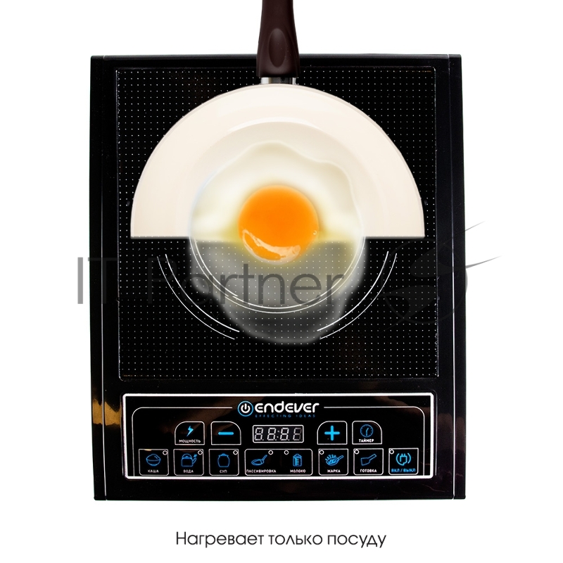Плитка индукционная электрическая Endever Skyline IP-20, мощность 2000 Вт, цвет варочной поверхности черный, дно посуды от 12-25 см, 7 автоматических программ, таймер, функция предварительной установки