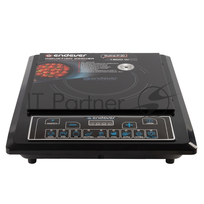 Плитка индукционная электрическая Endever Skyline IP-20, мощность 2000 Вт, цвет варочной поверхности черный, дно посуды от 12-25 см, 7 автоматических программ, таймер, функция предварительной установки