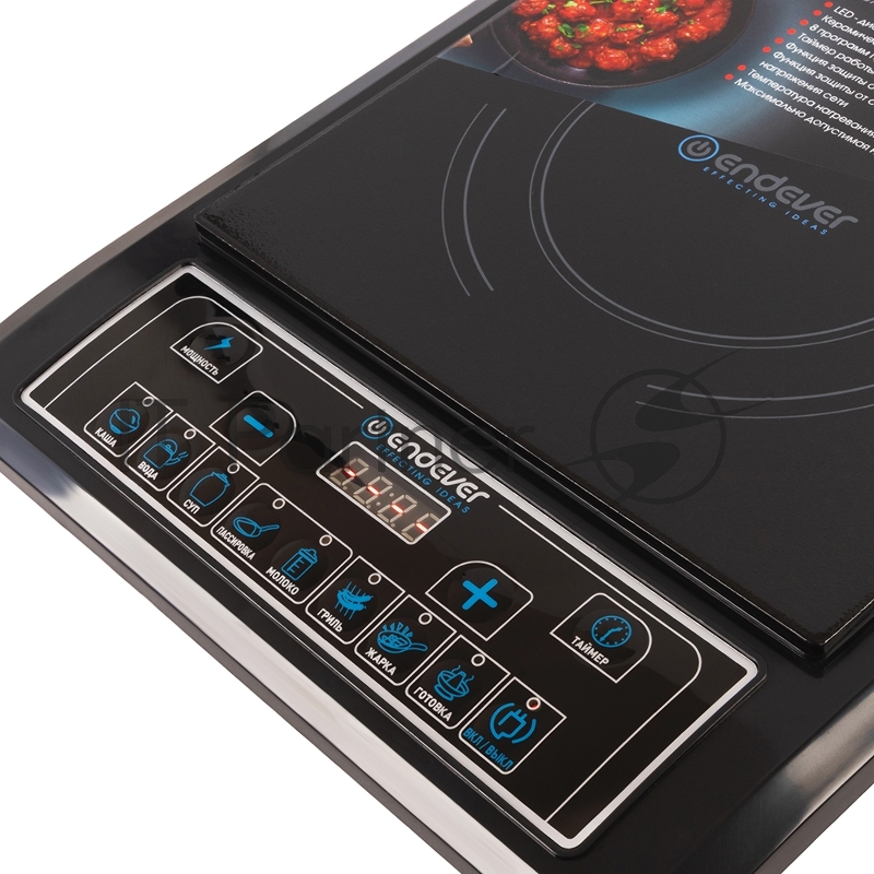 Плитка индукционная электрическая Endever Skyline IP-20, мощность 2000 Вт, цвет варочной поверхности черный, дно посуды от 12-25 см, 7 автоматических программ, таймер, функция предварительной установки