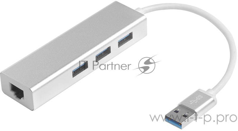Контроллер Greenconnect USB 3.0 Хаб на 3 порта + 10/100Mbps Ethernet Network (GCR-AP05) metall