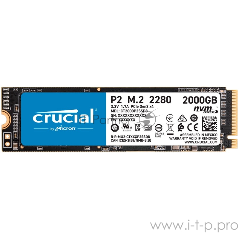 Накопитель SSD Crucial PCI-E x4 2000Gb CT2000P2SSD8 P2 M.2 2280