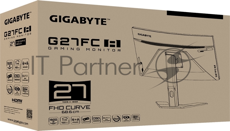 27 Gigabyte G27FC A-EK Gaming monitor Black (VA, 1920x1080, HDMI+HDMI+DP, 1 ms, 178°/178°, 250 cd/m, 3000:1, 2xUSB3.0, 165Hz, MM, Curved)