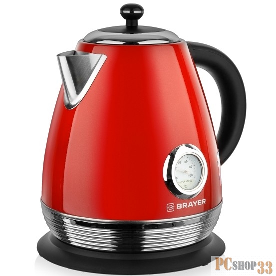 BRAYER 1007BR-RD Электрический чайник BRAYER , 2200 Вт, 1,7 л, Strix, автоотключ, нержав.сталь, встроен.терм