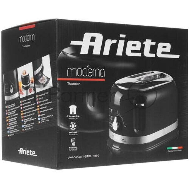 Тостер Ariete Moderna на 2 слота. Мощность 600-800 Вт, цвет: черный (4/40) 149/12