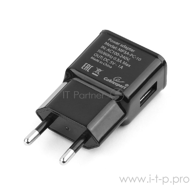 Аксессуар Cablexpert Адаптер питания 100/220V - 5V USB 1 порт, 1A, черный (MP3A-PC-10)