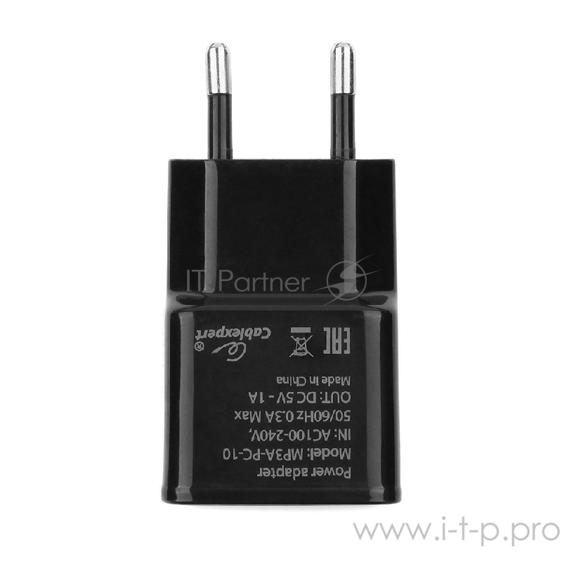 Аксессуар Cablexpert Адаптер питания 100/220V - 5V USB 1 порт, 1A, черный (MP3A-PC-10)