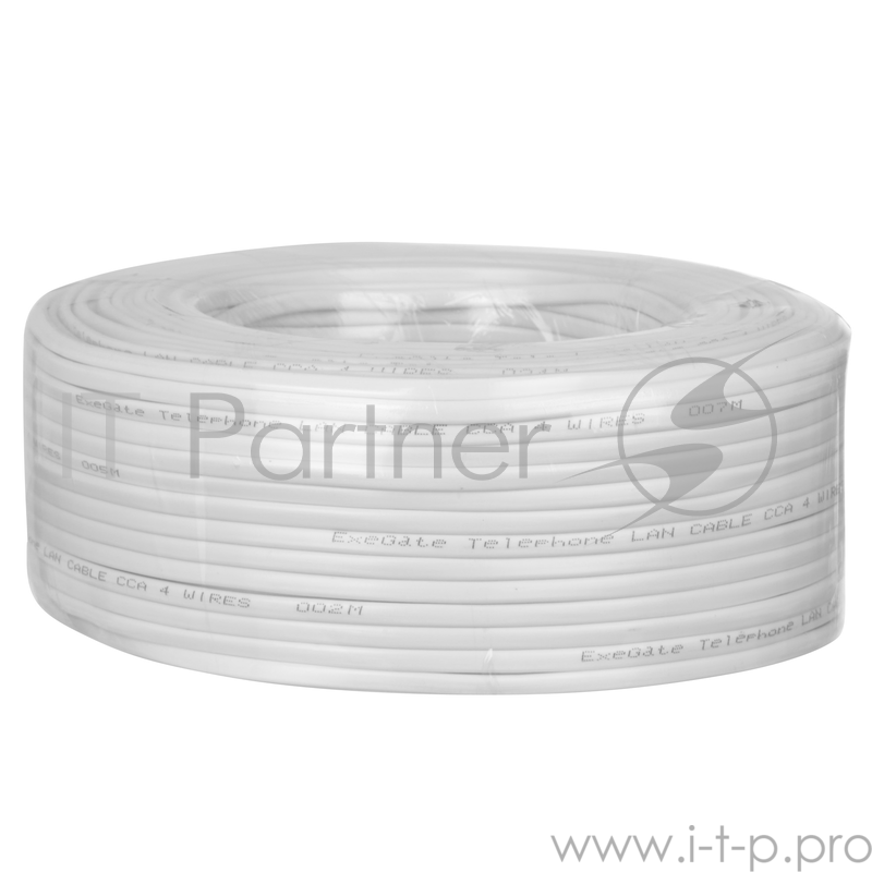 Кабель Exegate EX256751RUS Кабель телефонный 4 провода Exegate CCA, многожильный, бухта 100м, белый, PVC