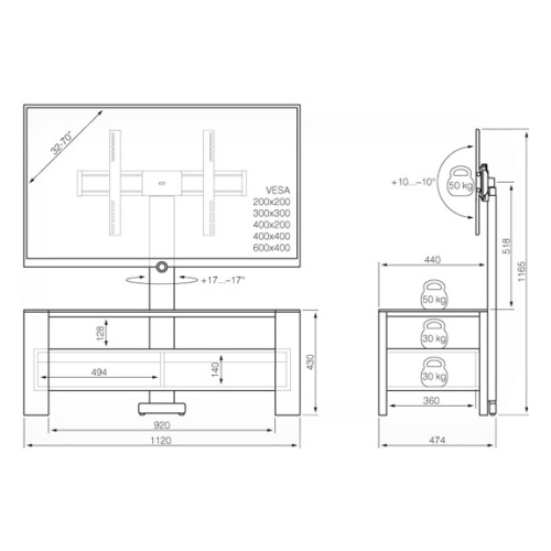 Стойка под телевизор HOLDER TV-34110 черный матовый+черное стекло