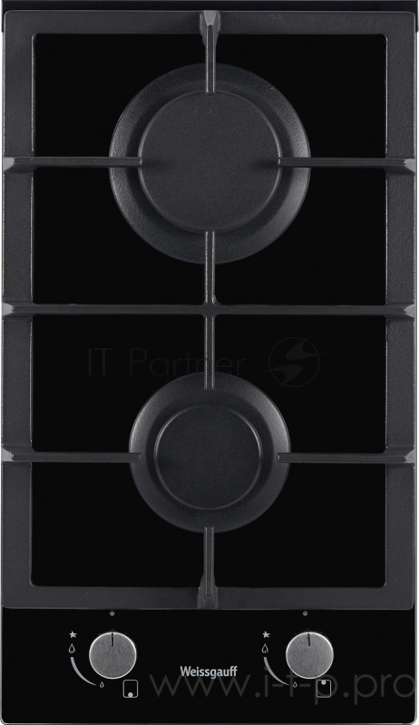 Домино Weissgauff 30 см, газовая, независимая, поверхность из закаленного стекла, автоподжиг, газ-контроль, жиклёры для баллонного газа, чугунная решетка, черная