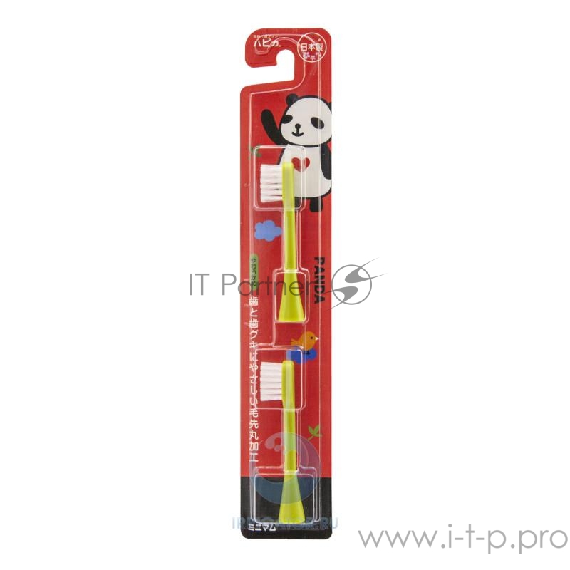 Сменная насадка для зубной щетки Hapica. Панда(зеленая ножка). Для детей от 3 до 10 лет. 2 штуки в упаковке.