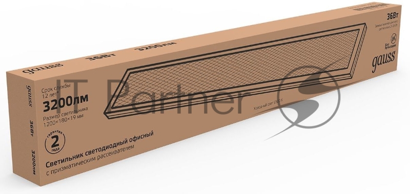Светильник светодиодный 1198х180х19 36Вт 2470лм 6500К IP20 офисный с рассеив. призма ( ЛВО) Gauss 860125336