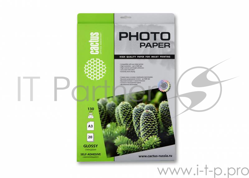 Бумага Cactus CS-GSA313020 Фотобумага Cactus A3/130г/м2/20л. глянцевое, самоклей. для струйной печати